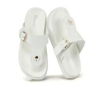 VIVASHOES Women’s Toe Post Flat Sandals with Buckle Strap - Lightweight Thong Slides for Ladies - Open Toe Slip On Sandals for Everyday Summer Wear - White UK 7