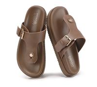 VIVASHOES Women’s Toe Post Flat Sandals with Buckle Strap - Lightweight Thong Slides for Ladies - Open Toe Slip On Sandals for Everyday Summer Wear - Tan UK 5