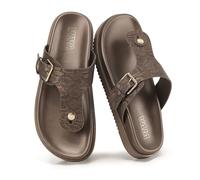 VIVASHOES Women’s Toe Post Flat Sandals with Buckle Strap - Lightweight Thong Slides for Ladies - Open Toe Slip On Sandals for Everyday Summer Wear - Bronze Snake UK 4