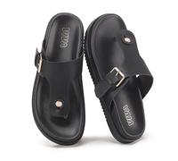 VIVASHOES Women’s Toe Post Flat Sandals with Buckle Strap - Lightweight Thong Slides for Ladies - Open Toe Slip On Sandals for Everyday Summer Wear - Black UK 8