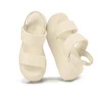 VIVASHOES Women’s Wedge Sandals with Slingback Strap - Lightweight Platform Summer Sandals for Ladies - Comfortable Open Toe Casual Holiday Walking Footwear with Thick Sole - Cream UK 6