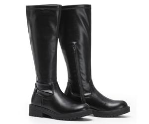 VIVASHOES Women's Black Knee High Flat Riding Boots Stretch - Faux Leather Winter Booties for Women, Slip-Resistant Chunky Sole, Low Heel Comfort Shoes - Stylish Everyday Tall Boots - Black 8