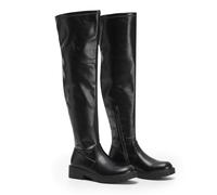 VIVASHOES Women's Black Over The Knee High Flat Riding Boots Stretch - Faux Leather Winter Booties for Women, Slip-Resistant Chunky Sole, Low Heel Comfort Shoes - Stylish Everyday Tall Boots - Black 9