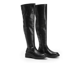 VIVASHOES Women's Black Over The Knee High Flat Riding Boots Stretch - Faux Leather Winter Booties for Women, Slip-Resistant Chunky Sole, Low Heel Comfort Shoes - Stylish Everyday Tall Boots - Black 9