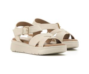 VIVASHOES Women's Lightweight Adjustable Buckle Sandals - Flatform Small wedge Sandal - Soft Comfort Memory Foam Innersoles - True to Size Good for Wide Fit - Comfortable Summer Shoes - Cream 8