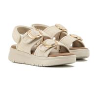 VIVASHOES Women's Lightweight Big Buckle Adjustable Two Strap Sandals - Flatform Small wedge Sandal - Comfort Memory Foam Innersoles - True to Size Good for Wide Fit - Cream UK 3