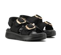 VIVASHOES Women's Lightweight Big Buckle Adjustable Two Strap Sandals - Flatform Small wedge Sandal - Comfort Memory Foam Innersoles - True to Size Good for Wide Fit - Black UK 4