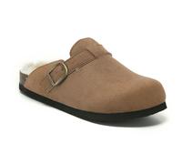 VIVASHOES Womens Suede Slip-On Buckle Clog - Classic Closed-Toe - 4 - Tan