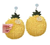 VIVASIGHT 2 Pack Fuzzy Ball Hand Towels Soft Absorbent Chenille Ball Towel Sets, Cute Decorative Hand Dry Towels with Hanging Loops for Kitchen Bathroom (2, Yellow)