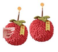 VIVASIGHT 2 Pack Fuzzy Ball Hand Towels Soft Absorbent Chenille Ball Towel Sets, Cute Decorative Hand Dry Towels with Hanging Loops for Kitchen Bathroom (2, red2), Small