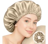 VivaSmile Silk Bonnet for Sleeping, Large Hair Bonnet for Sleeping Designed for Women, 32cm Adjustable Sleep Cap to Protect Frizzy, Curly & Long Hair Champagne