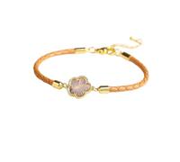 VIVAZYTGH Classic Genuine Leather Woven Natural Stone Five Leaf Flower Charm Bracelet Fashion for Women Girls Party Wedding Jewelry Gift(Hot Stamping)