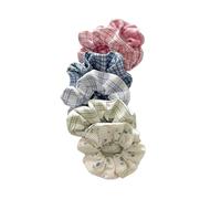 VIVAZYTGH Elastic Ponytail Holder, 5pcs/Set Simple Plaid Polka Dots Flowers Pattern Scrunchies Rubber Band Teen Girls Hair Ties(G)