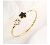 VIVAZYTGH Simple Stainless Steel White Shell Five Leaf Flower Bangle Classic Clover Wrist Jewelry Luxury for Woman Party Jewelry Gift(18)