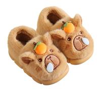 VIVBCLI Capybara Slippers for Kids, Cute Cartoon Plush Animal Toddler Shoes, Warm Funny Soft Fall Winter House for Girls Boys (Brown-a, m, Big Kid, 1, Numeric, UK Footwear Size System, Medium)