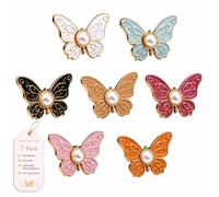 VIVBCLI Pearl Butterfly Waist Buckle, 7-Pack Butterfly Pants Waist Tightener Clips, Detachable Reusable Waist Cincher Clip, Adjustable Pant Waist Tightener for Loose Jeans, Pants, Skirts