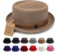 VIVBCLI Pork Pie Hats for Men, Mesh Straw Summer Breathable Retro Pork Pie Sun Hat (Khaki)