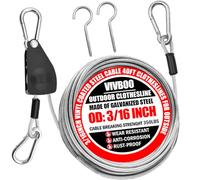 VIVBOO Clothes Line Outdoors 40ft Retractable with Hooks | 3/16" PVC Coated Steel Wire Rope, Heavy Duty Metal Hooks for Travel Camping Backyard Umbrella