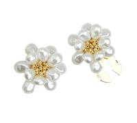 ViVDuo Baroque Imitation Pearl Button Covers, 18K Gold Plated Brass, Flower Design for Wedding and Business Shirts, XL, Brass Imitation Pearl, no gemstone