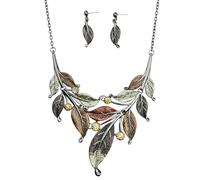 ViVDuo Vintage Statement Necklace and Earrings Set Flower Leaf Pendants Bib Necklaces Fashion Chunky Jewelry for Women Bride, XL, Metal, Cubic Zirconia