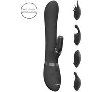 Vive Chou Black Double Action Interchangable Heads Waterproof Rabbit Vibrator
