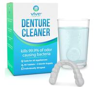 Vive Dental Retainer & Denture Tabs - Cleaner Tablets - for Mouthguard, Night Guard, Removable Partial or Full False Teeth - Overnight, Antibacterial Cleanse - Cleaning Removes Stains, Plaque, Odor