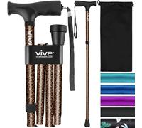 Vive Folding Cane - Foldable Walking Cane for Men, Women - Fold-up, Collapsible, Lightweight, Adjustable, Portable Hand Walking Stick - Balancing Mobility Aid - Sleek, Comfortable