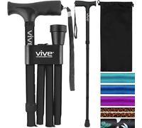 Vive Folding Cane - Lightweight Foldable Walking Stick for Men & Women - Adjustable & Durable for Portable Travel- Collapsible Balancing Mobility Aid - Sleek Ergonomic & Comfortable Handles (Black)
