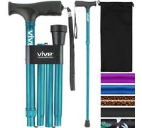 Vive Folding Cane - Lightweight Foldable Walking Stick for Men & Women - Adjustable & Durable for Portable Travel- Collapsible Balancing Mobility Aid - Sleek Ergonomic & Comfortable Handles (Teal)