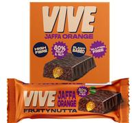 Vive Jammy Jaffa Orange Fruity Nutta Bars - Vegan Fruit & Nut Snack with Real Jam Filling - 80% Fruit & Nut, Belgian Chocolate Coated, High Fibre, Gluten-Free - Pack of 20 Healthy Snack Bars