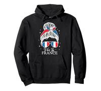 Vive La France Bastille Day French Flag Messy Bun Women Pullover Hoodie