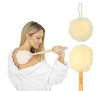 Vive Loofah Back Scrubber - Bath & Shower Body Brush Pouf - Mesh Sponge for Men & Women - Long Handled Lufa, Exfoliating Handheld Stick - For Face Washing, Spa Accessory