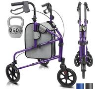 Vive Mobility 3 Wheel Rollator Walker - Lightweight and Foldable for Seniors, Elderly, Men, Women - Folding Heavy Duty Tri-Wheeled for Indoor/Outdoor Use (Purple)