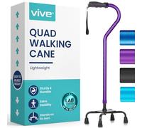 Vive Quad Cane - Walking Stick for Men and Women - Lightweight Adjustable Staff - Comfortable Right and Left Hand Grip for Stability Support - Four Prong Sturdy Aluminum Travel Aid - 4 Tip