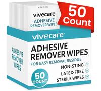ViveCare Medical Adhesive Remover Wipes for Skin (50 Pack) - No Sting Adhesive Remover Pads - Ostomy & Stoma Adhesive Removal Wipes & Cleaner - Adhesive Barrier