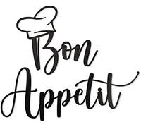 Vivegate Bon Appetit Metal Wall Decor - 17"X14" Black Modern Cute Bon Appetit with hat Metal Wall Art For Hanging kitchen signs wall decor