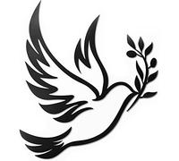 Vivegate Dove of Peace Olive Branch Metal Wall Art - Olive Branches Peace Black Outline White Dove Metal Wall Decor (Large - 38X33 cm, Dove)