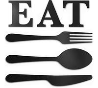 Vivegate Eat Sign for Kitchen - 4 Pack 18” X 7” Large Eat Spoon Fork and Knife Decor Pantry Farmhouse Art Black Metal Wall Art Hanging Signs