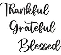 Vivegate Thankful Grateful Blessed Metal Wall Art Decor - 17.5"X15.5" 3 Pieces Black Thankful Grateful Blessed sign for Home Decor Be Grateful Wall Art