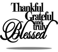 Vivegate Thankful Grateful Blessed Wall Decor - Home Thankful Iron Wall Decor Blessed Wall Signs for Home Decor Entry Way (Large - 46X30.5 cm)