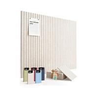 VIVELDA Large Felt Bulletin Board 48 x 36 Inch - 12-Pack Square Acoustic Wall Panels, Cork Board Alternative, NRC 0.95, Damage-Free Adhesive, Slatted Design for Home, Classroom (Limestone)