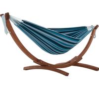 Vivere Double Cotton Hammock with Solid Pine Arc Stand - Blue Lagoon