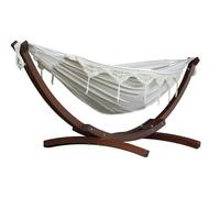 Vivere Double Cotton Hammock with Solid Pine Arc Stand - Natural