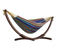 Vivere Double Cotton Hammock with Solid Pine Arc Stand - Tropical