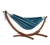 Vivere Double Cotton Hammock with Solid Pine Stand (260cm) - Blue Lagoon