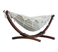 Vivere Double Cotton Hammock with Solid Pine Stand (260cm) - Natural with Fringe