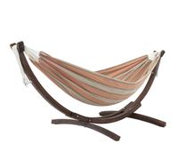 Vivere Double Sunbrella Hammock with Solid Pine Arc Stand - Cameo