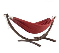 Vivere Double Sunbrella Hammock with Solid Pine Arc Stand - Crimson