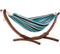Vivere Double Sunbrella Hammock with Solid Pine Arc Stand - Token Surfside