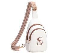 Viverte Crossbody Bags for Women Initial Sling Bag Cross Body Fanny Packs Personalized Gifts for Mom Women Wife, Beige With Brown, 6.69 x 2.95 x 10.23 inches, S